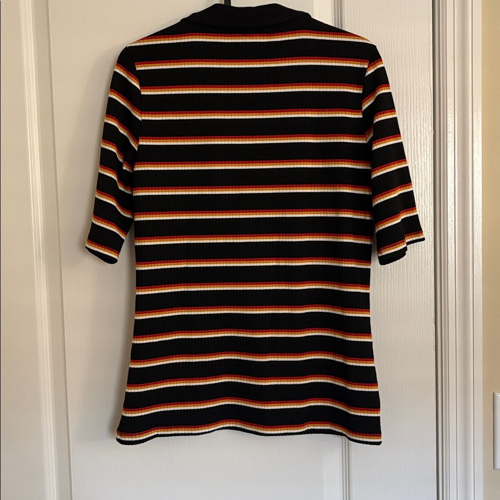 Free People Donna Striped Deep V-Neck Top in Black, Orange, and Cream - Picture 6 of 6